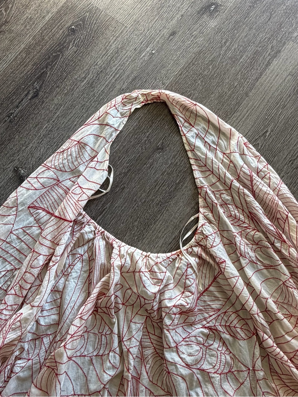 Anthropologie Cream Maxi Dress with Red Leaf Print - Picture 9 of 11